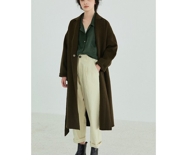 Olive green LESS IS MORE minimalist coat imported Australian wool