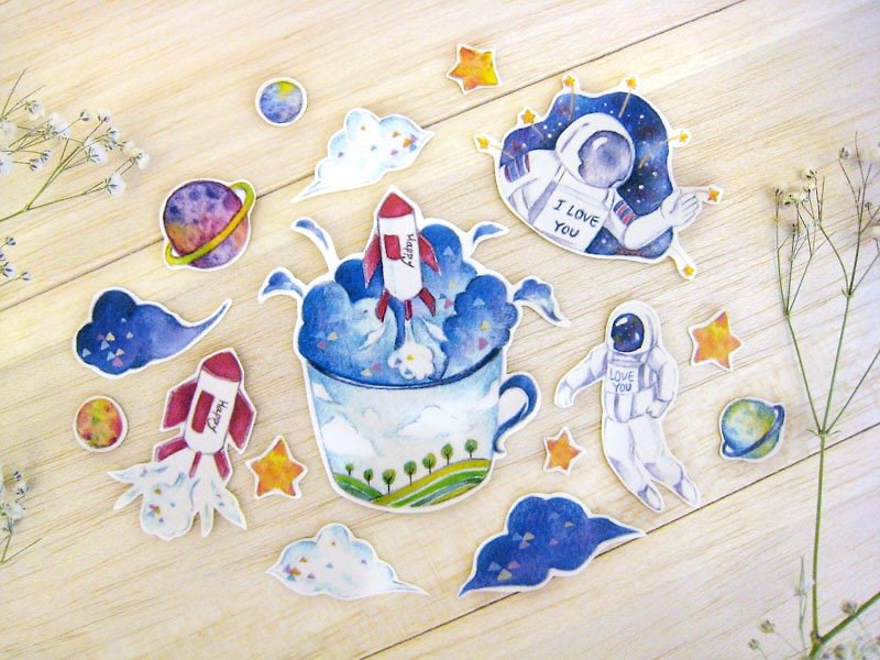 "The natural system - the Cosmos and astronauts" sticker set - Stickers - Paper Blue