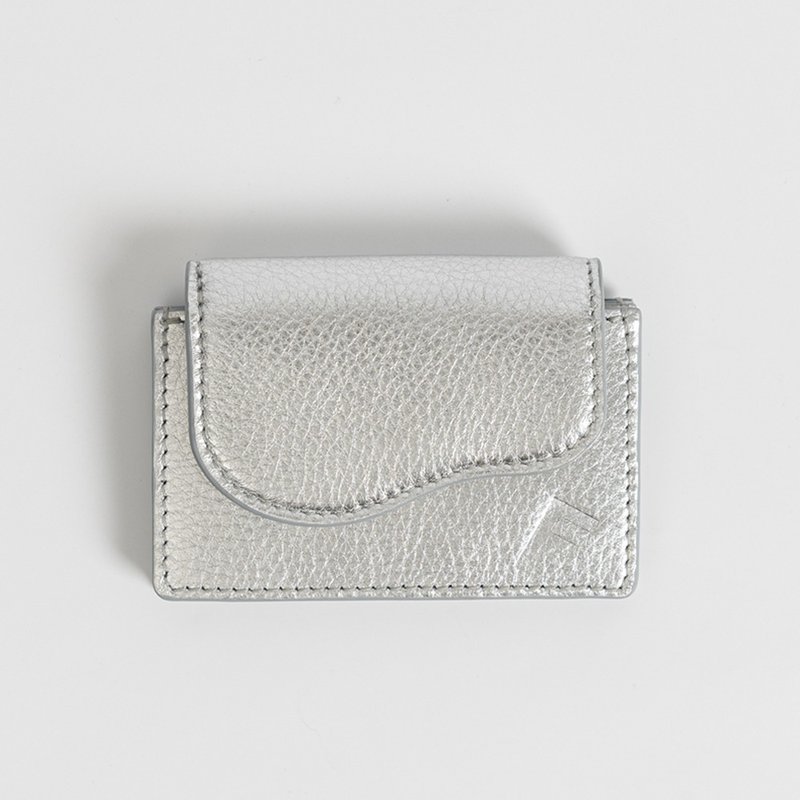 Wave Card Wallet_Silver - กระเป๋าสตางค์ - หนังแท้ สีเงิน