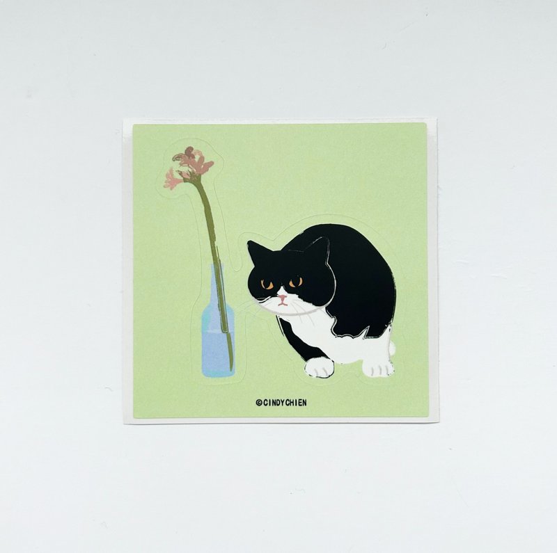 【CINDY CHIEN】6 Waterproof Stickers for Cats with Flowers - Stickers - Paper 