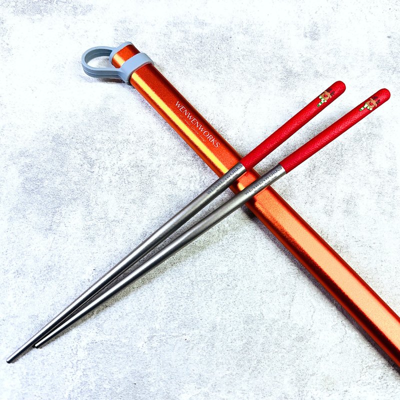 [Christmas Chopsticks Fun] Elk and snowman both have good luck with pure titanium chopsticks - Chopsticks - Other Metals Red