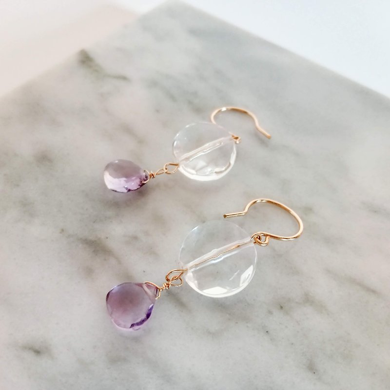 Gem Stone /14KGF   Crystal and pink amethyst earrings - Earrings & Clip-ons - Semi-Precious Stones Pink