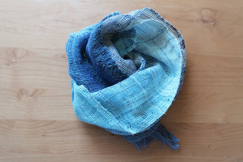 大判リネンシルクストール　Shawl (S) 86　Sky　【受注制作】 - 絲巾 - 棉．麻 藍色