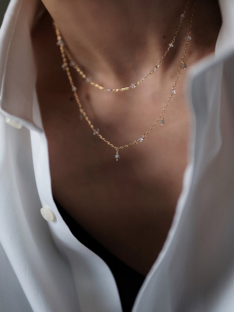 Herkimon Crystal | Shining Diamond Rough U.S. 14KGF Gold Necklace Set - สร้อยคอ - คริสตัล สีทอง