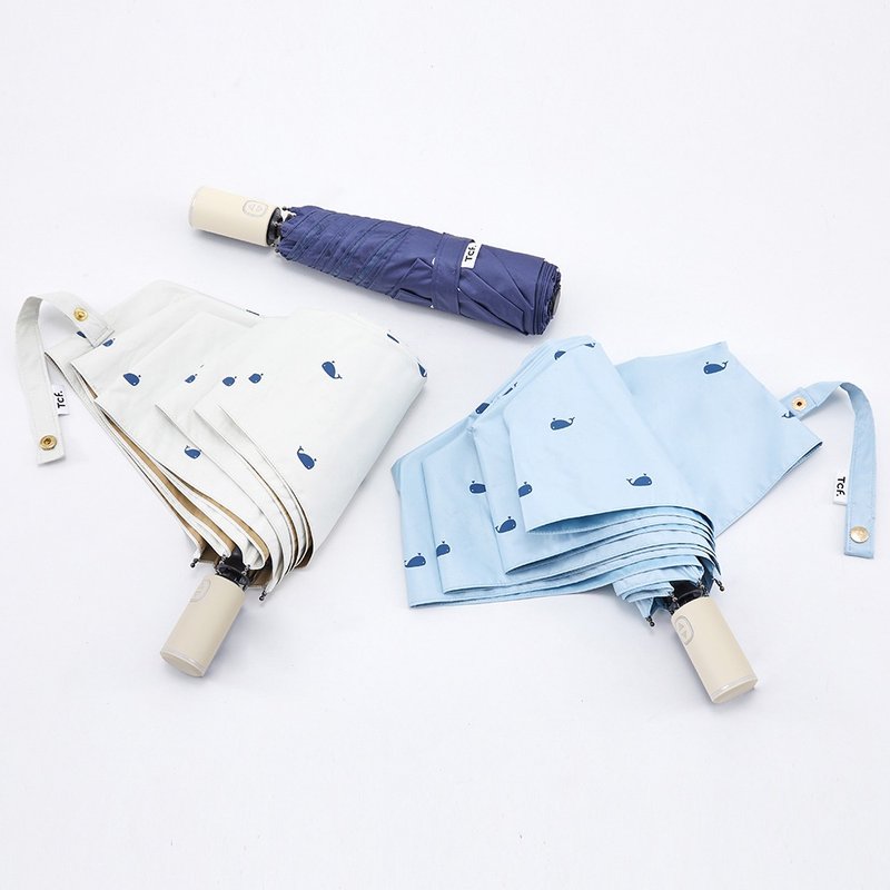 Song of Blue Whale Anti-UV Sunscreen and Labor-saving Automatic Opening and Closing Umbrella - Umbrellas & Rain Gear - Other Materials Multicolor