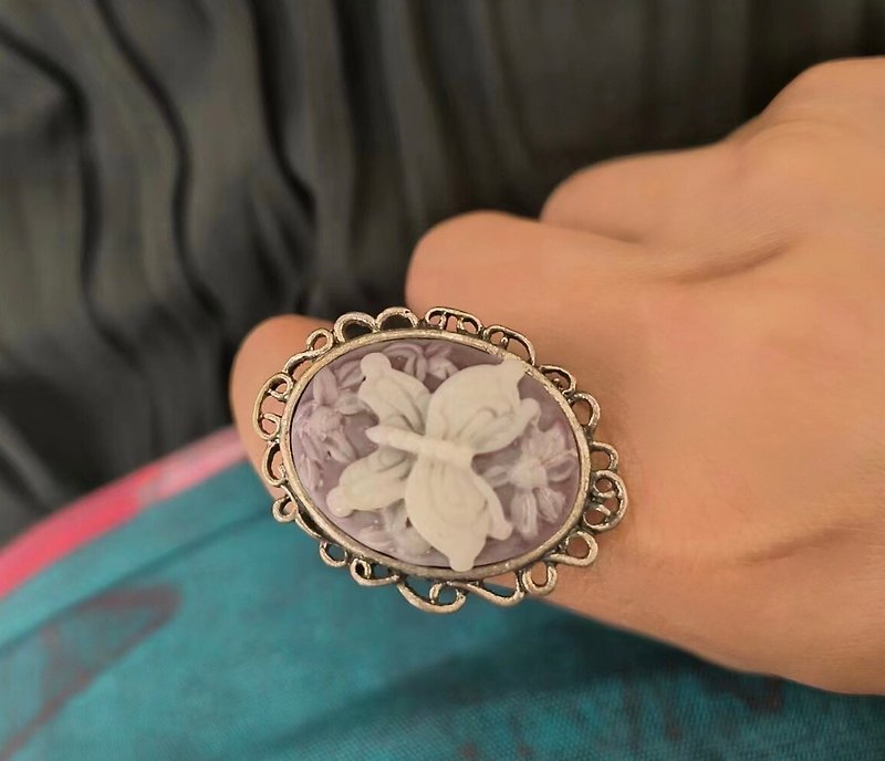 Vintage 卡梅奧 骨雕戒指 - 戒指 - 其他材質 紫色