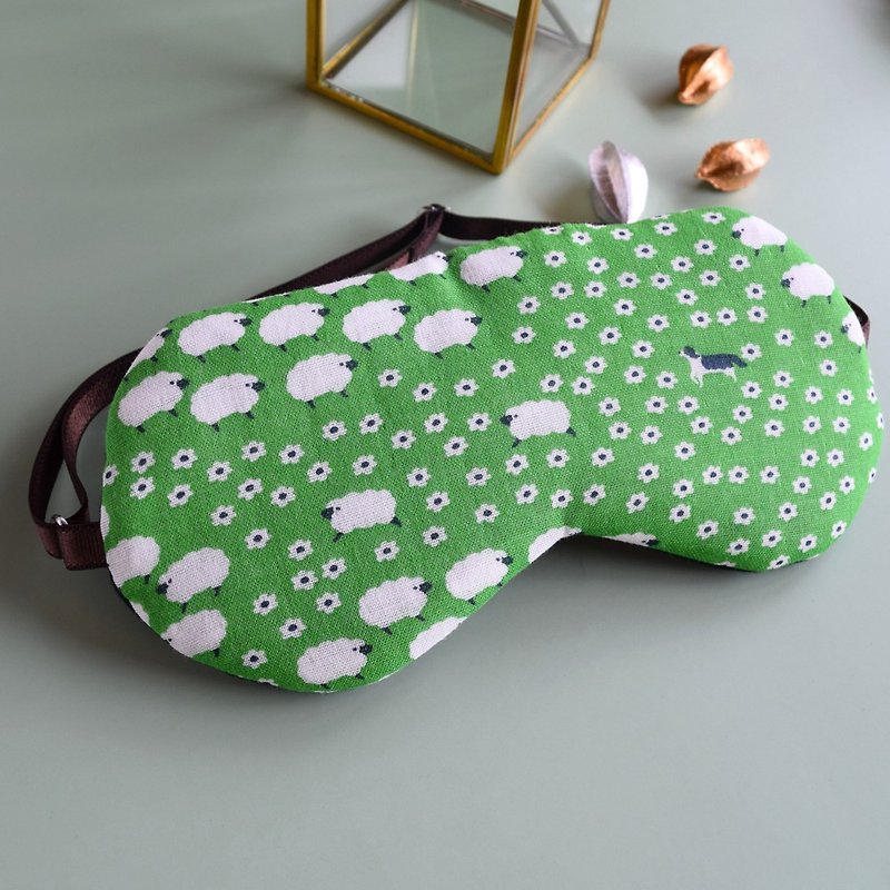 Sheep Sleep Mask | Green | storage pouch - Eye Masks - Cotton & Hemp Green