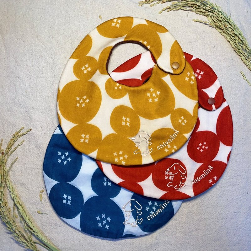 刺繡手作雙面圍兜_和風古韻 - 圍兜/口水巾 - 棉．麻 橘色