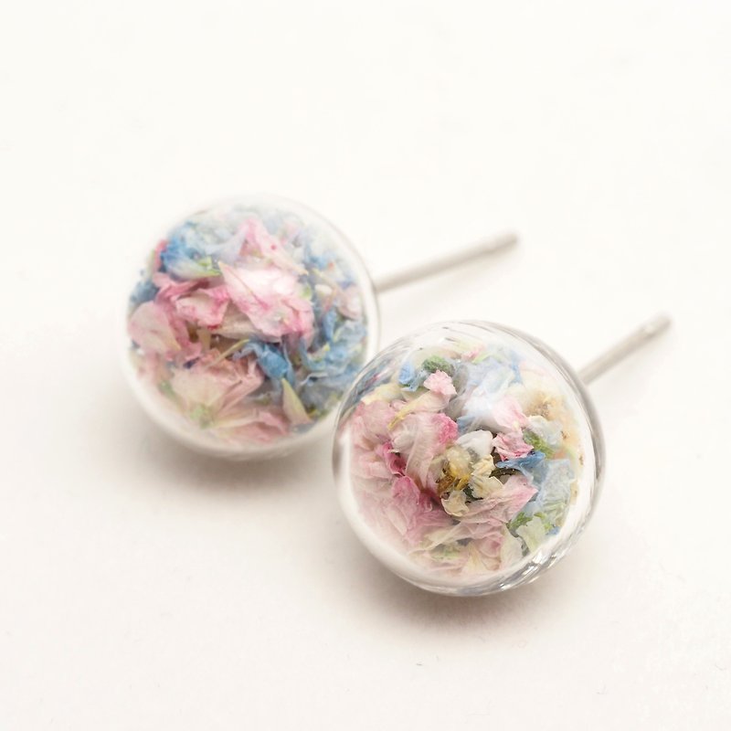 OMYWAY Handmade Dried Flower - Glass Globe - Earrings 1cm - Earrings & Clip-ons - Glass White