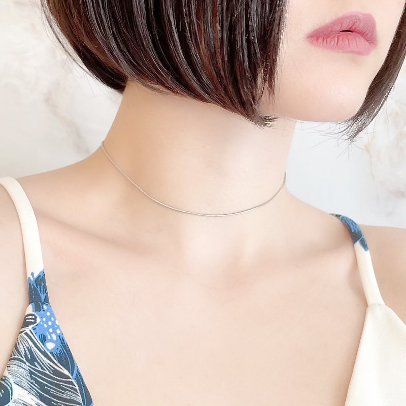 Silver /Snake chain simple choker necklace SV251S - สร้อยคอ - โลหะ สีเงิน