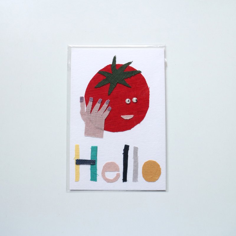 Cloth Collage Postcard / Hello Tomato - Cards & Postcards - Paper Red