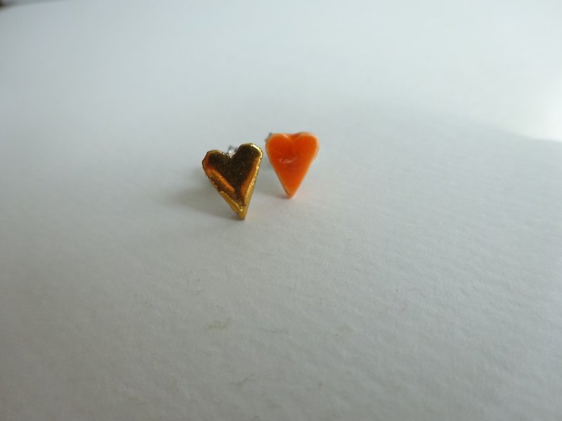 Pottery Earrings & Clip-ons Orange - kotsubu ceramic earrings heart orange
