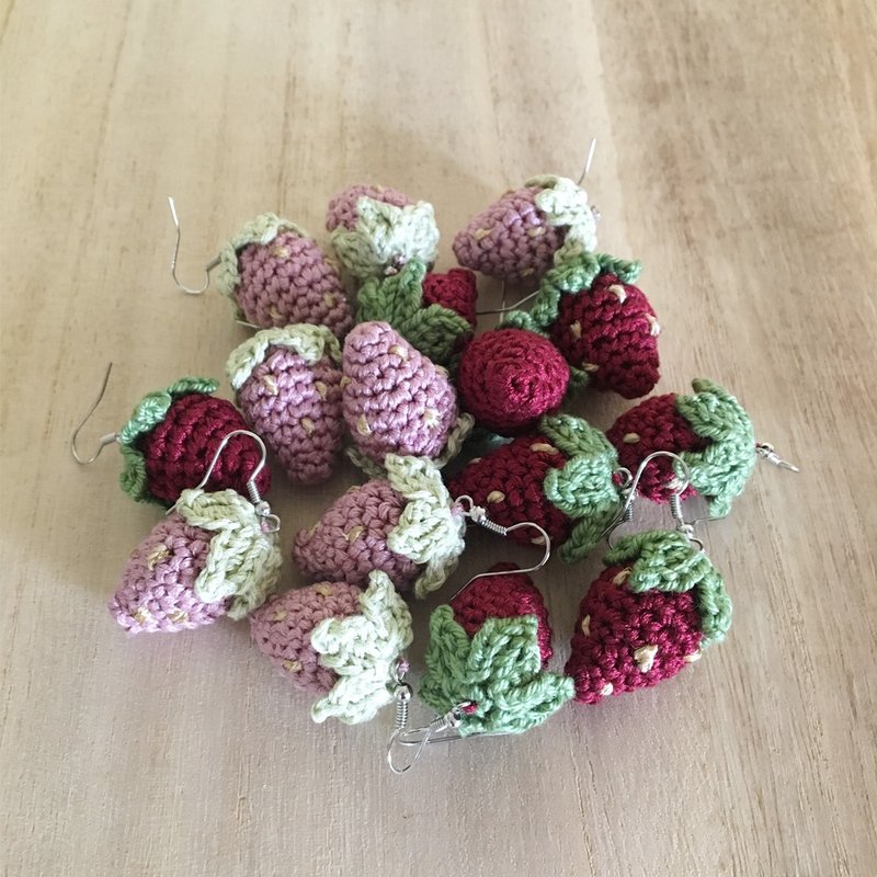 Strawberry Earrings - Amigurumi Strawberry Earrings Ear Hook Accessories - Earrings & Clip-ons - Silk Multicolor