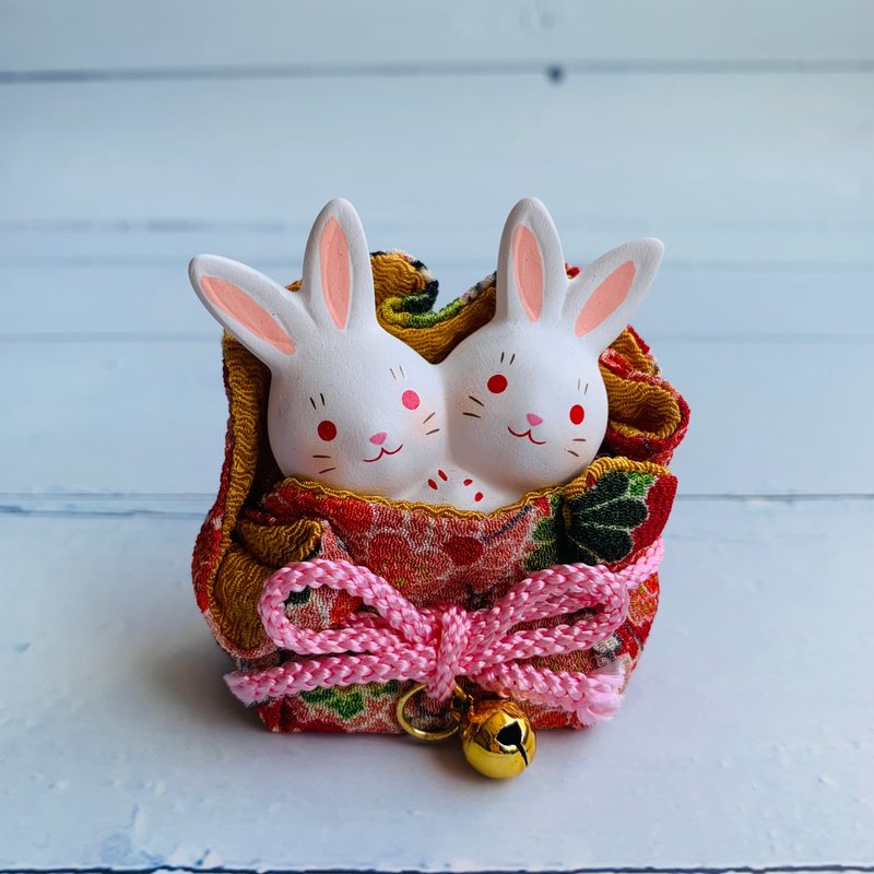 錦彩和服花兔-好朋友-兔子吉祥物 - 擺飾/家飾品 - 陶 