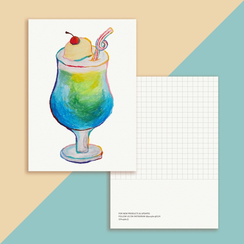 Drink for Summer, Birthday Card, Greeting Postcard, Housewarming - การ์ด/โปสการ์ด - กระดาษ สีน้ำเงิน