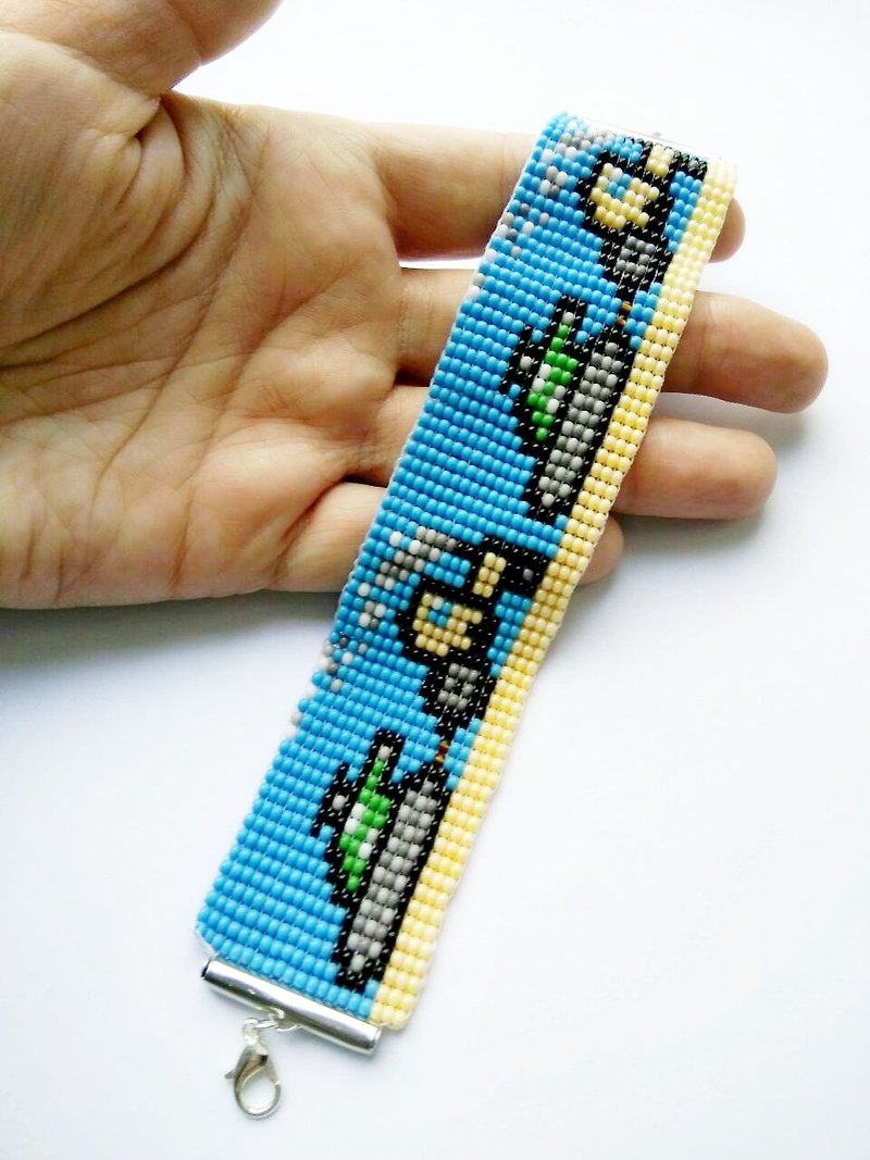 Ukraine tractor vs tank blue bead bracelets handmade jewelry funny friends gift - Bracelets - Glass Blue