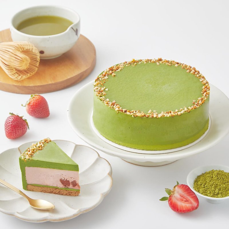 Marukyu Oyamaen Matcha Strawberry Nacho Cheesecake - 6-inch Cake Afternoon Tea Birthday Gift - Cake & Desserts - Fresh Ingredients Green
