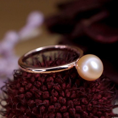 ENCHANTED – 6mm Round Pink Pearl 18K Rose Gold Plated Silver Ring