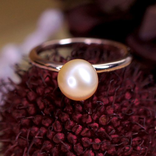 ENCHANTED – 6mm Round Pink Pearl 18K Rose Gold Plated Silver Ring