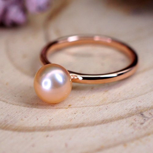 ENCHANTED – 6mm Round Pink Pearl 18K Rose Gold Plated Silver Ring