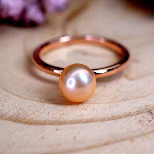 ENCHANTED – 6mm Round Pink Pearl 18K Rose Gold Plated Silver Ring