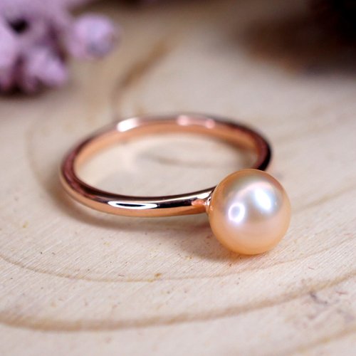 ENCHANTED – 6mm Round Pink Pearl 18K Rose Gold Plated Silver Ring