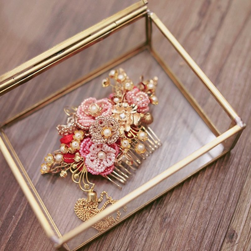 華麗新娘中式頭飾 - 串珠花型款, 中式頭飾, 新娘花飾,新娘飾品 - 髮飾 - 寶石 金色