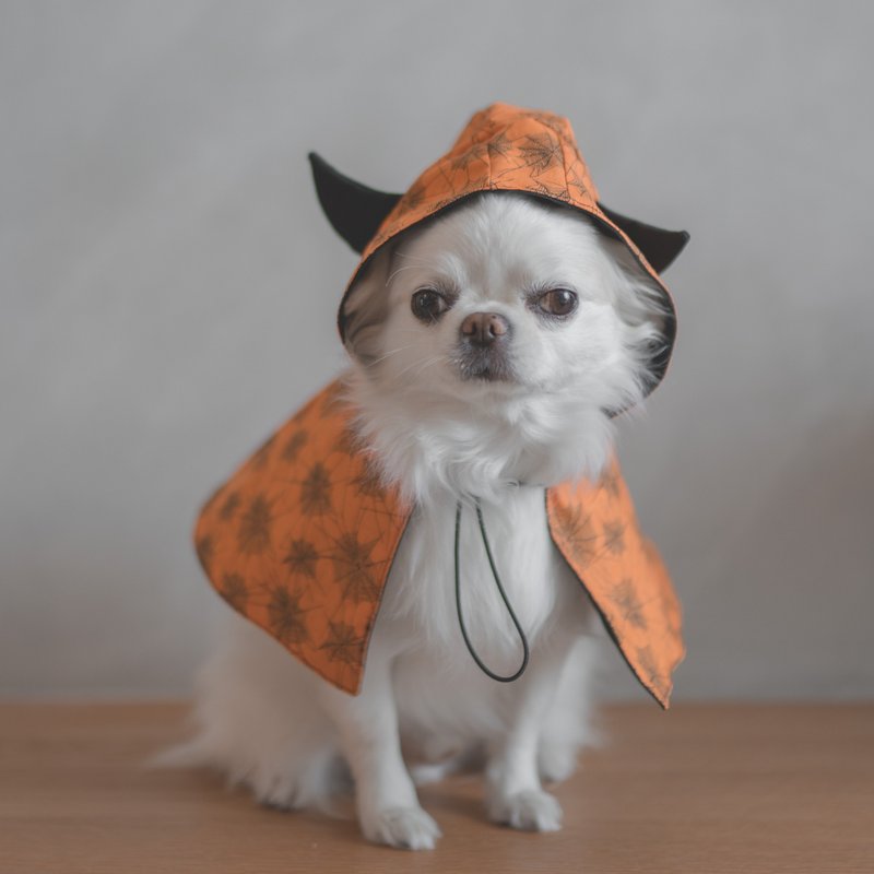 橘色 寵物萬聖節造型惡魔小斗篷 - 寵物衣服 - 棉．麻 橘色