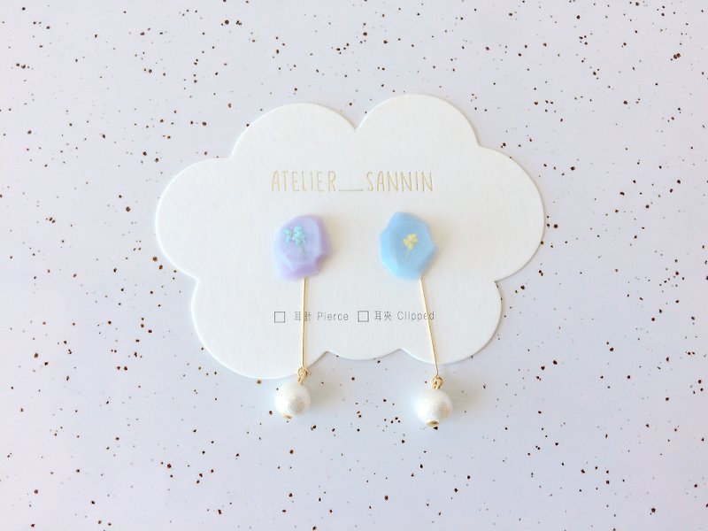 Candy Macaron Series - Aster Blueberry Macarons Dangle Handmade Earrings Ears/Ear clips - ต่างหู - วัสดุอื่นๆ สีม่วง