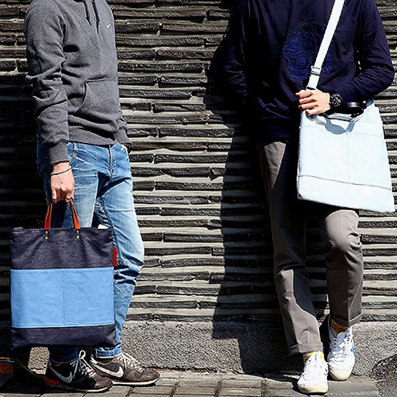 Korean ithinkso denim poster bag POSTER BAG (DENIM) fashionable casual side backpack - Messenger Bags & Sling Bags - Polyester 