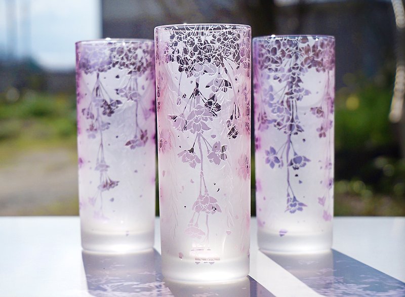 枝垂れ桜と柳のコリンズグラス - 杯子 - 玻璃 粉紅色