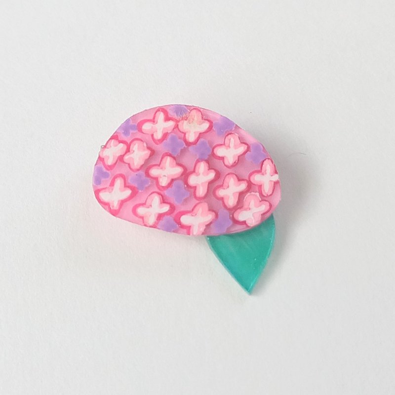 紫陽花　花　あじさい　ブローチ　手描き　一点もの - 胸針 - 塑膠 紫色