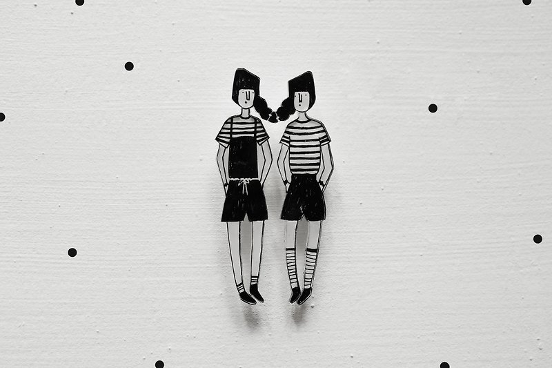Miss Hairy Collection / Black and White Brooch / #004 - Brooches - Acrylic Black