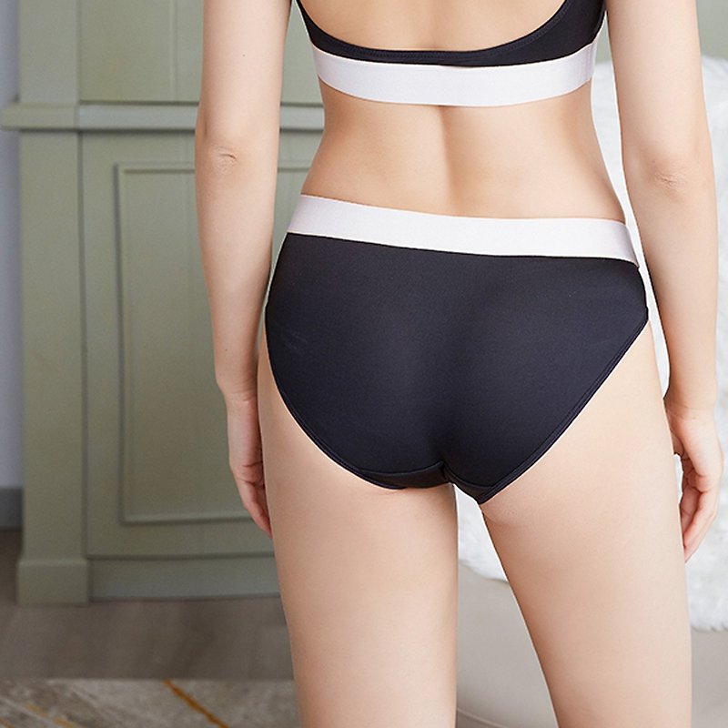Color matching women's mid-waist underwear apricot/black - Women's Underwear - Nylon Black