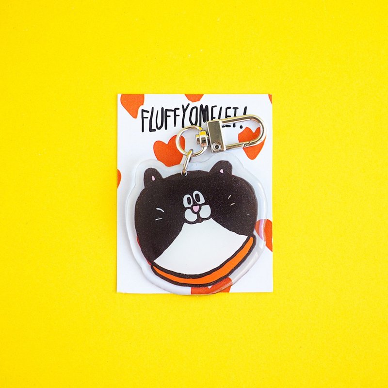 Fluffy Omelet - Keychain / Pin / Phone Grip - DUMPLING CAT - Keychains - Acrylic Black