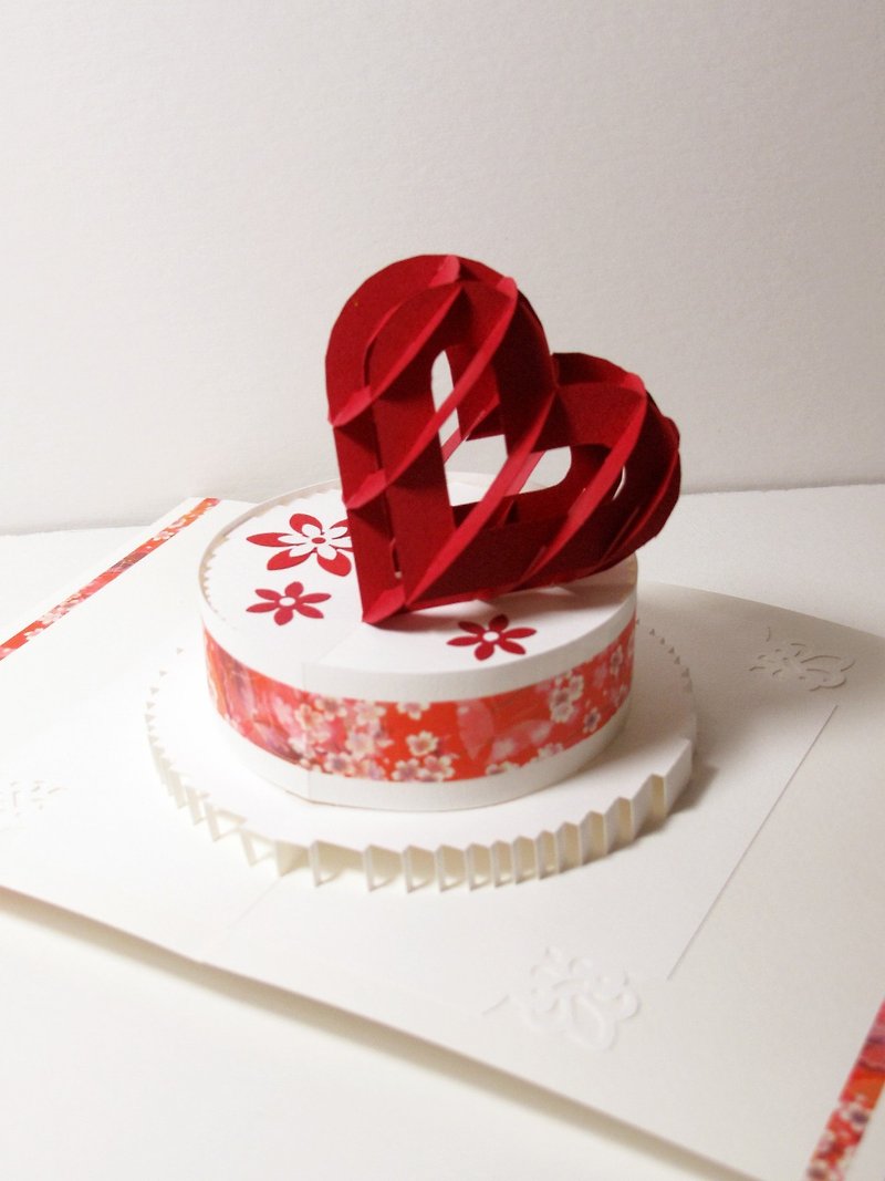 Three-dimensional Paper Sculpture Valentine Card-Paper Sculpture Heart Cake-Red - การ์ด/โปสการ์ด - กระดาษ สีแดง