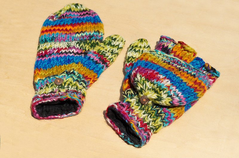 Limited Christmas gift a knitted pure wool warm gloves / 2ways Gloves / Toe gloves / bristles gloves / knitted gloves - blending colorful gradient color - Gloves & Mittens - Wool Multicolor