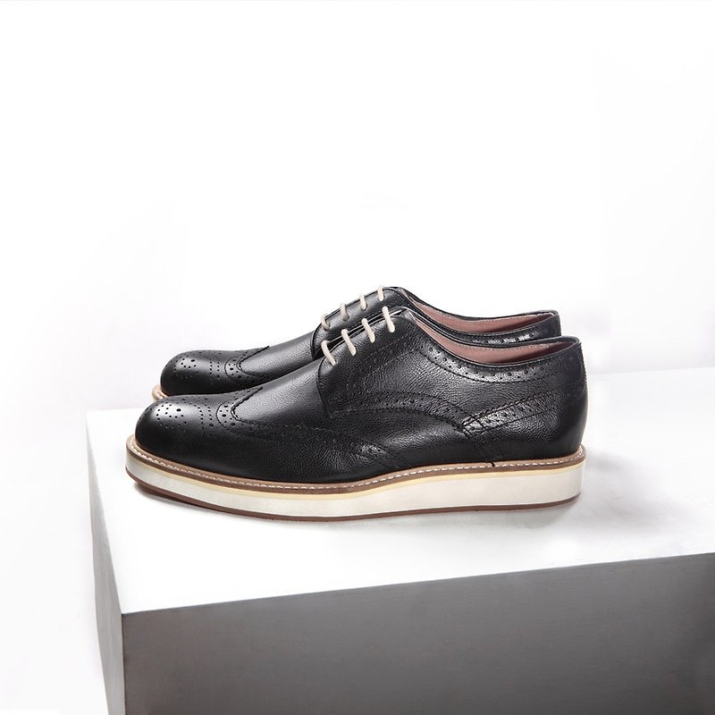 Vanger mix and match casual Derby shoes Va221 black - รองเท้าลำลองผู้ชาย - หนังแท้ สีดำ