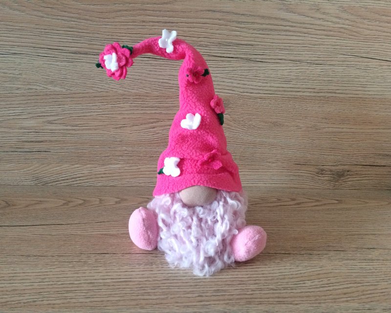 Spring flower elf Nordic cute decor Birthday handmade gnome Summer gnome - 公仔/玩偶 - 棉．麻 粉紅色
