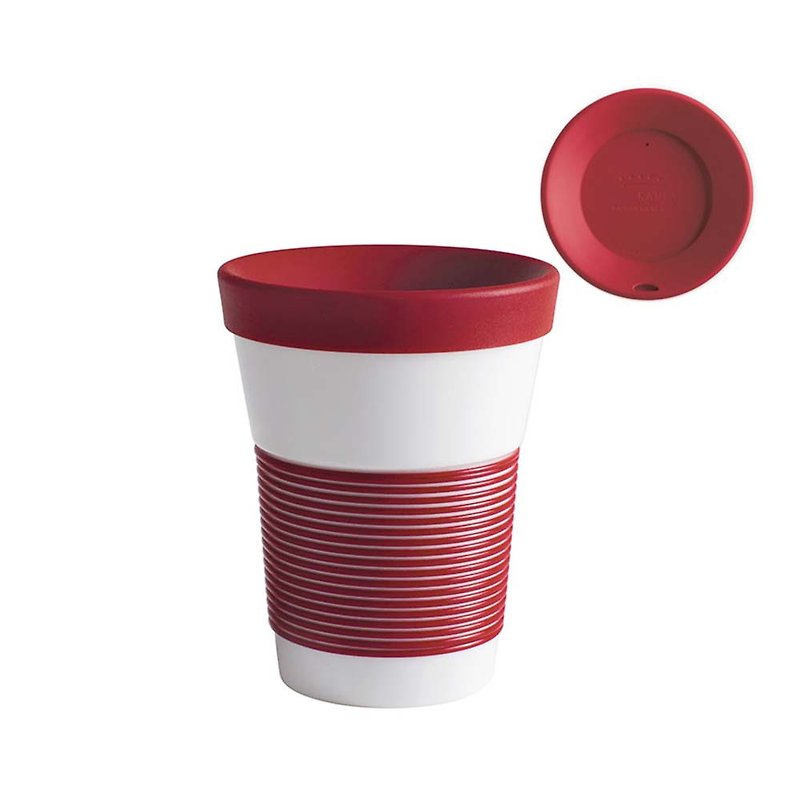 Cupit coffee to go mug 0,35 l Magic Grip dark cherry (with lid) - แก้วมัค/แก้วกาแฟ - เครื่องลายคราม สีแดง