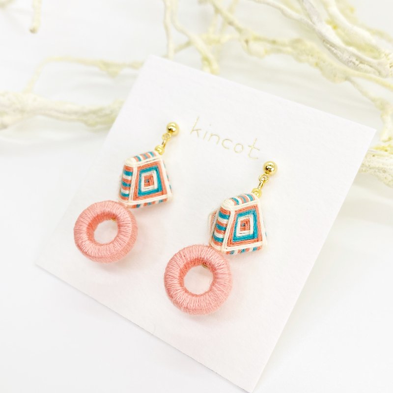 Pincushion hoop earrings Clip-On [salmon] - Earrings & Clip-ons - Thread Pink