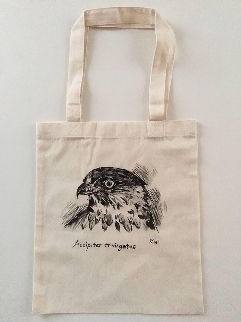 Pure hand-painted bird cotton shopping bag ‧ Crested Goshawk - Handbags & Totes - Cotton & Hemp 