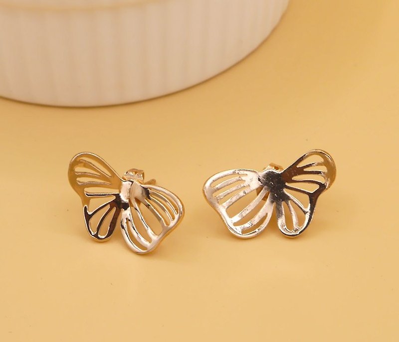 Little Butterfly Earring no.2 - Pink gold plated on brass - Earrings & Clip-ons - Other Metals Pink