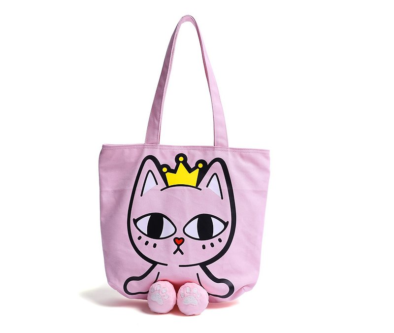 Tote bag Pinky with 3D paw - กระเป๋าแมสเซนเจอร์ - ผ้าฝ้าย/ผ้าลินิน สึชมพู