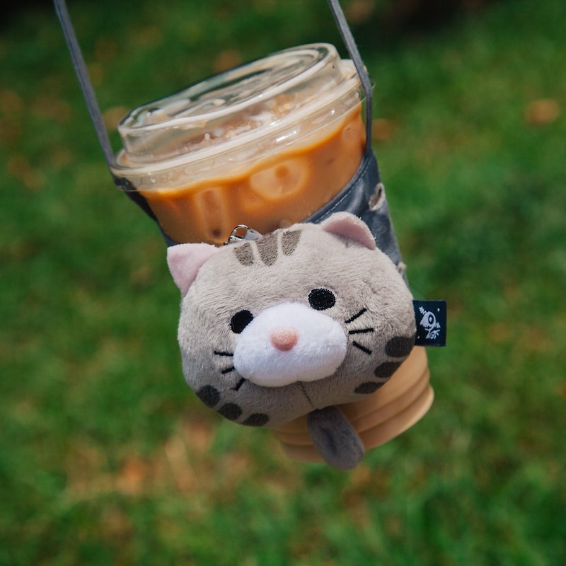 Cats doll charm & drink bag - Stuffed Dolls & Figurines - Other Materials Gray
