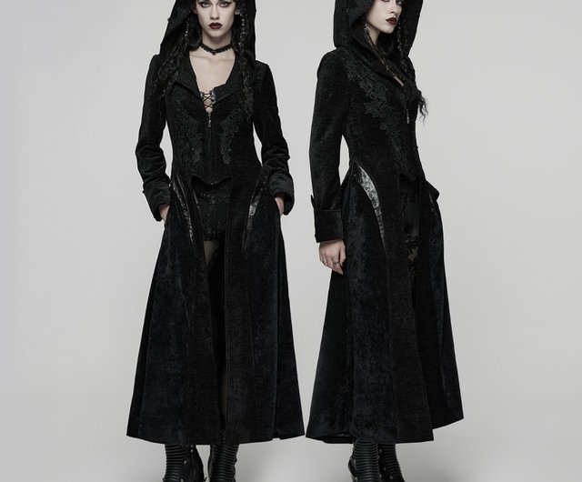 ゴシック豊穣の魔術師 フェイクレザーフード付きロングコート