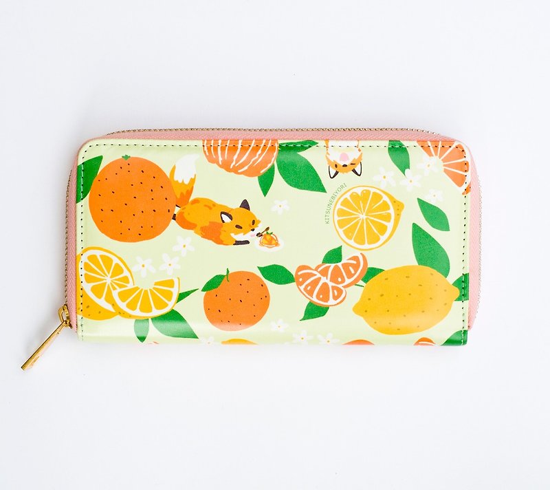 │ citrus garden printing long clip - กระเป๋าสตางค์ - หนังเทียม สีเขียว