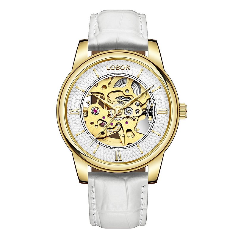 Dynasty Augustus 40mm 鏤空機械錶 不鏽鋼打磨 意大利皮帶 - 男裝錶/中性錶 - 防水材質 金色