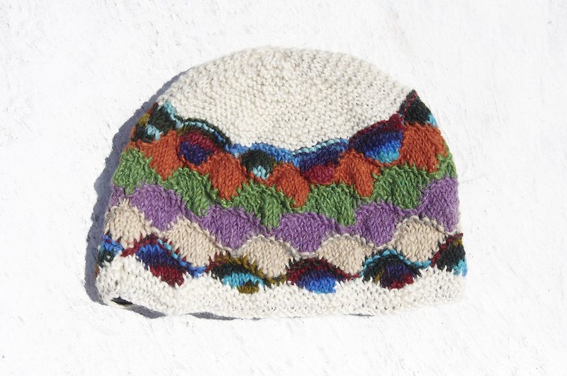 Christmas gift is limited to one hand-knitted pure wool hat / knitted hat / knitted wool hat / inner bristles hand knitted wool hat / woolen hat-colorful square rainbow eastern European ethnic style woolen hat - หมวก - ขนแกะ หลากหลายสี