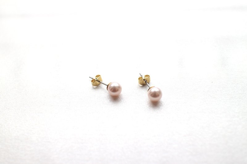 小粉紅-珍珠 黃銅耳環-可改夾 - 耳環/耳夾 - 銅/黃銅 粉紅色
